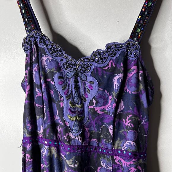 Vintage Free People Flowy Paisley Mini Dress Women's 12 Dark Romantic Festival - Picture 4 of 12
